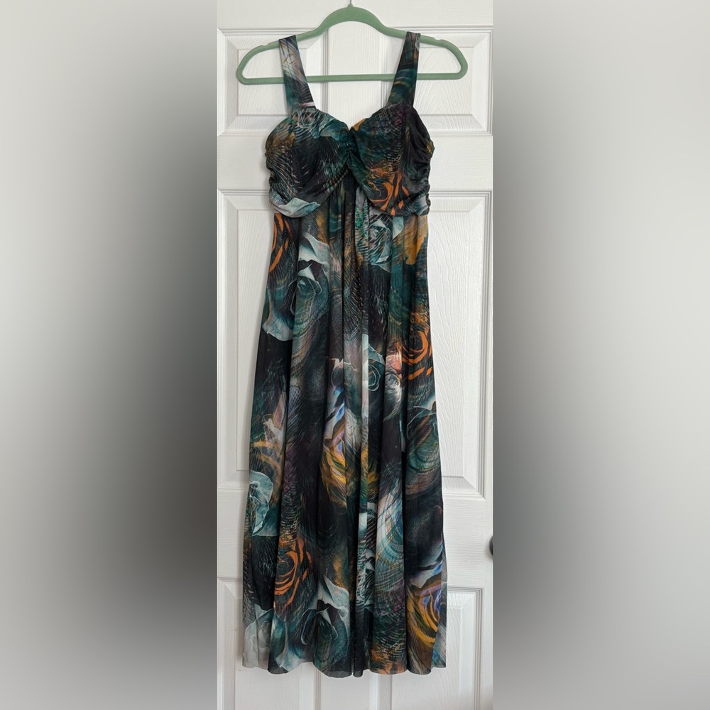 Sleeveless Floral Swirl Maxi Dress in Teal & Black #3407